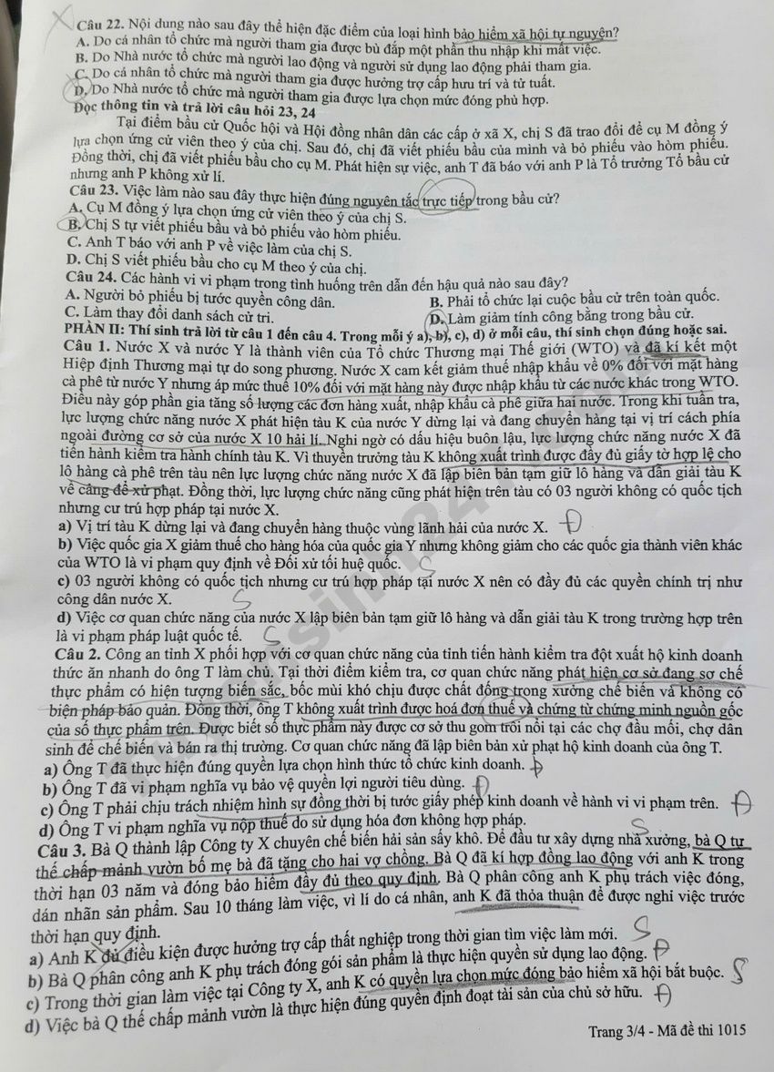 Dap an de thi tot nghiep THPT 2026 mon GDKTPL - Ma de 1015 