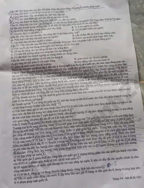 Dap an de thi tot nghiep THPT 2026 mon GDKTPL - Ma de 1011