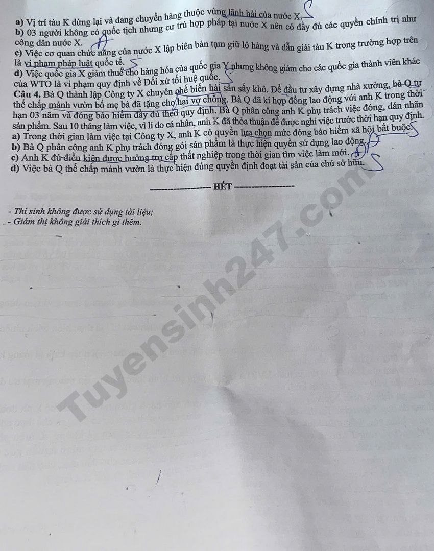 Dap an de thi tot nghiep THPT 2026 mon GDKTPL - Ma de 1001