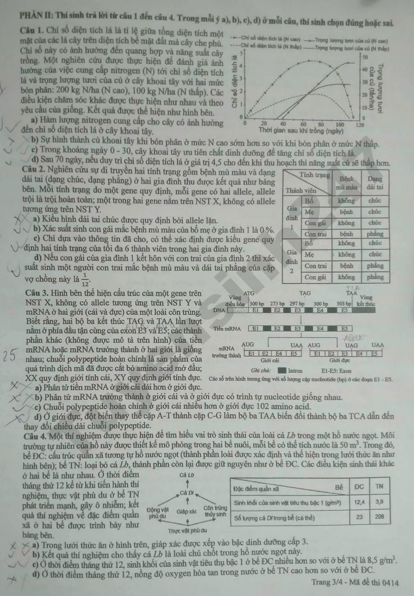 Dap an mon Sinh thi tot nghiep THPT 2026 - Ma de 0414