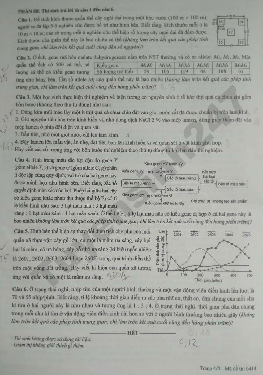 Dap an mon Sinh thi tot nghiep THPT 2026 - Ma de 0414