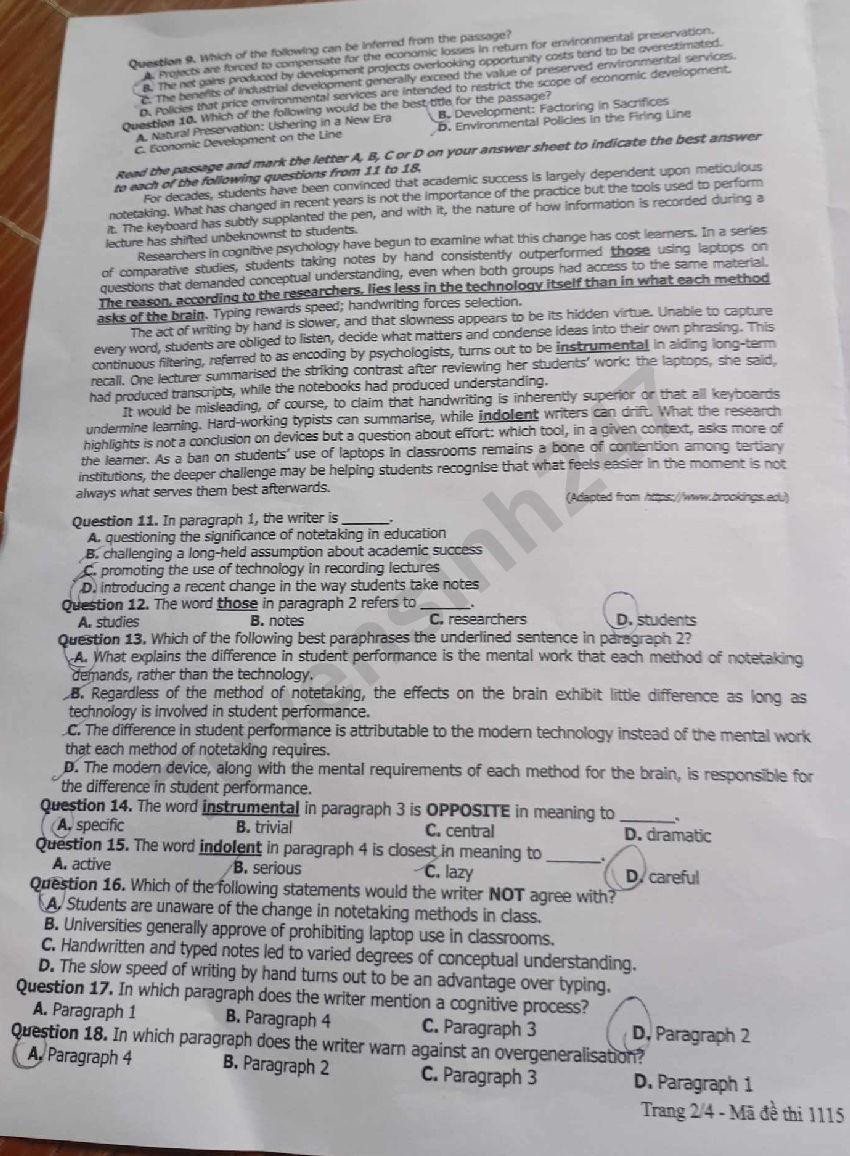 Dap an de thi tot nghiep THPT 2026 mon Anh - Ma de 1115