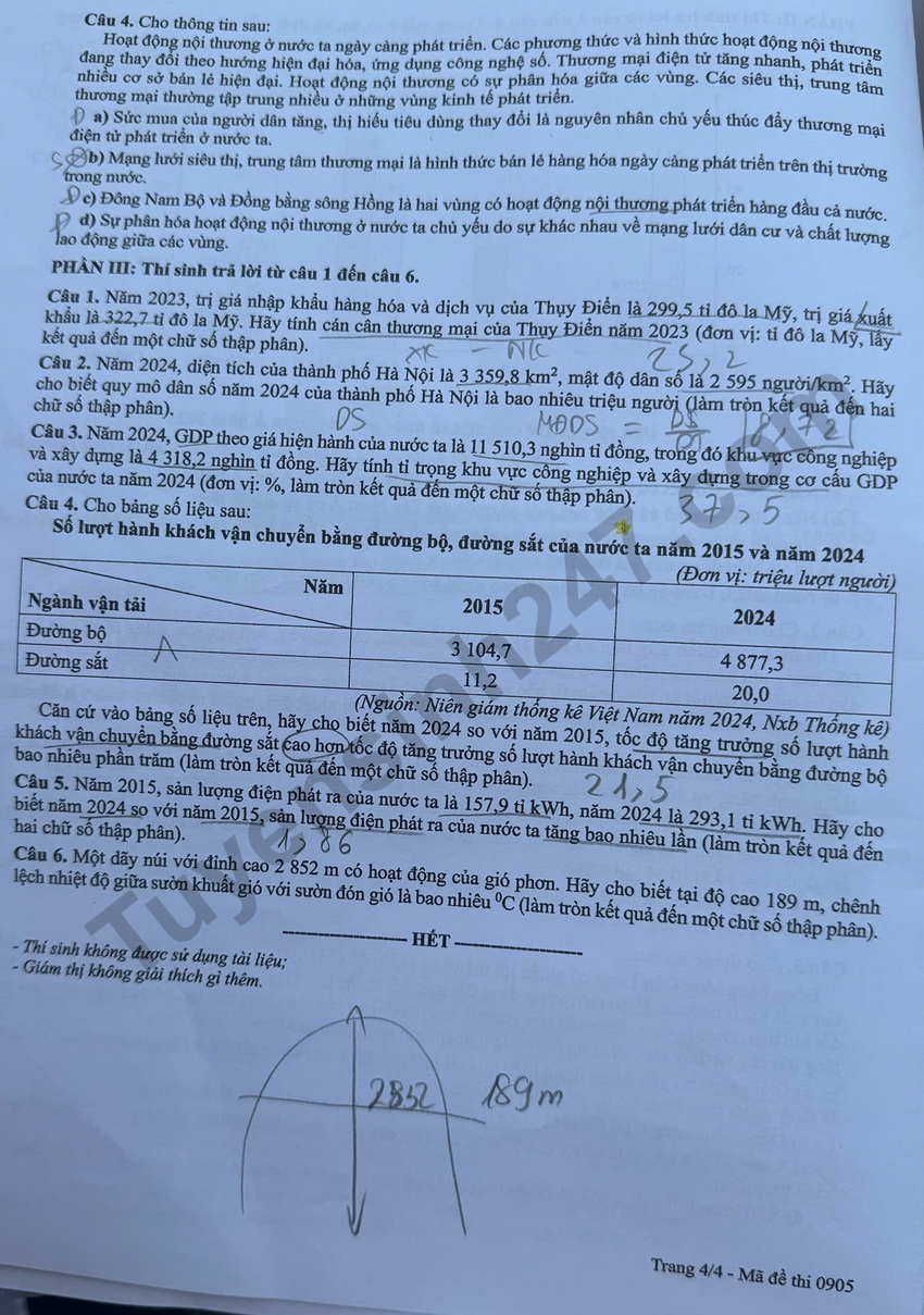 Tra cuu dap an de thi tot nghiep THPT 2026 mon Dia - Ma de 0905