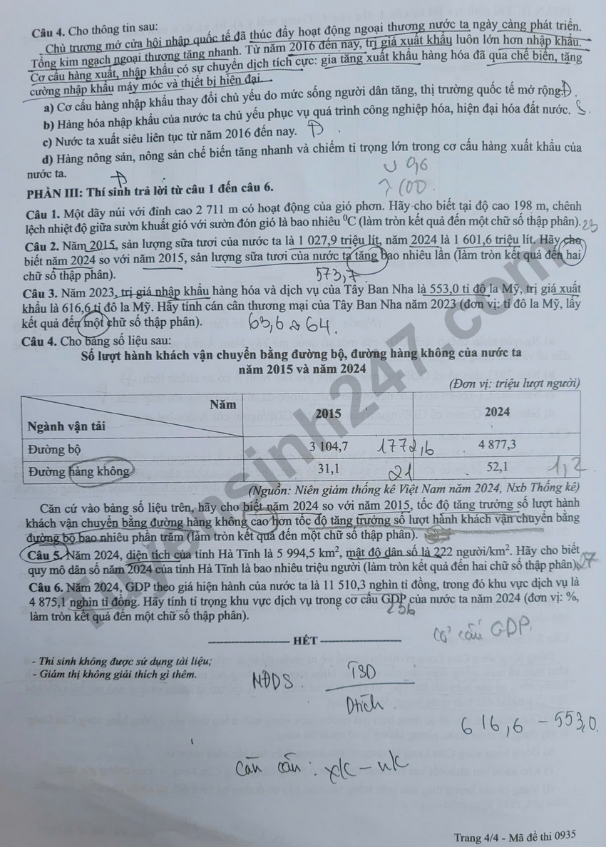 De thi va dap an de thi tot nghiep THPT 2026 mon Dia - Ma de 0935