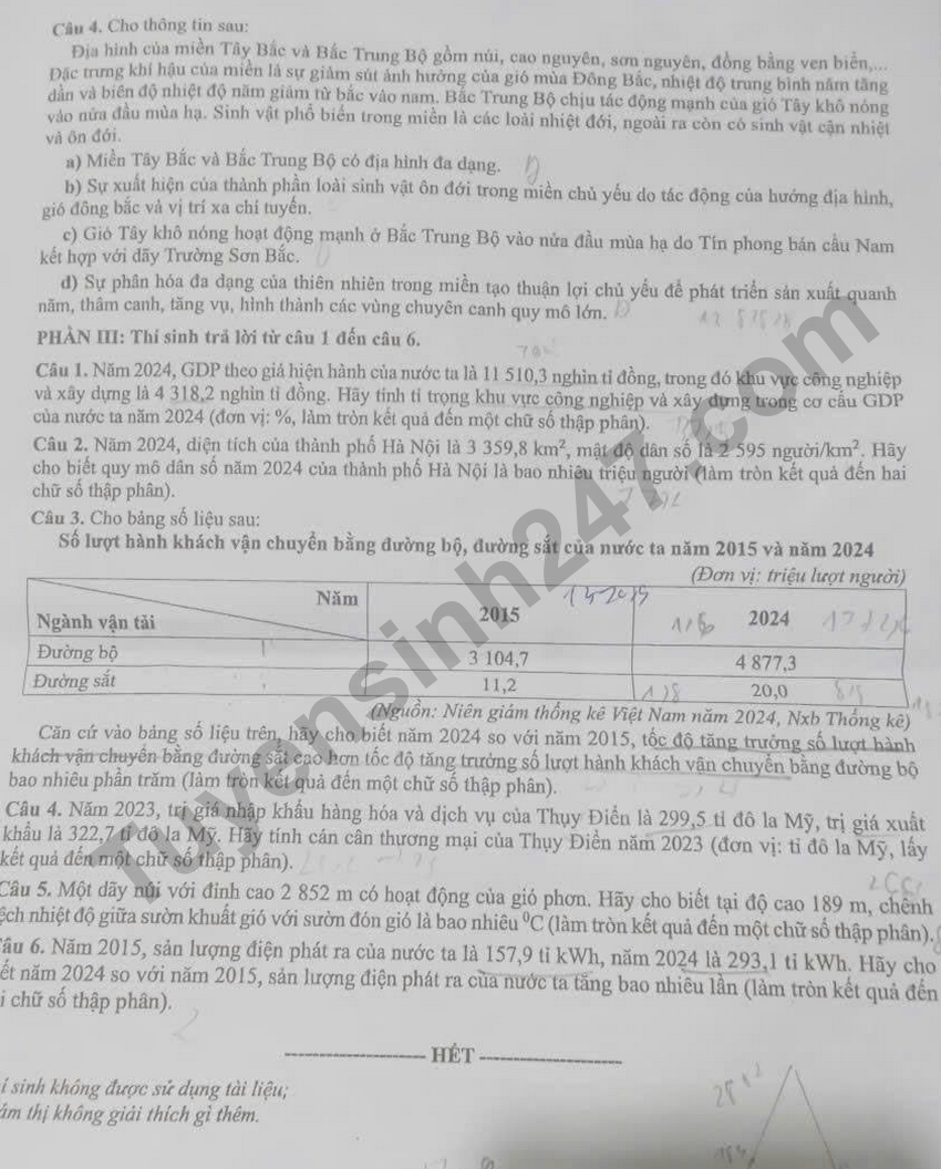Xem dap an de thi tot nghiep THPT 2026 mon Dia - Ma de 0936