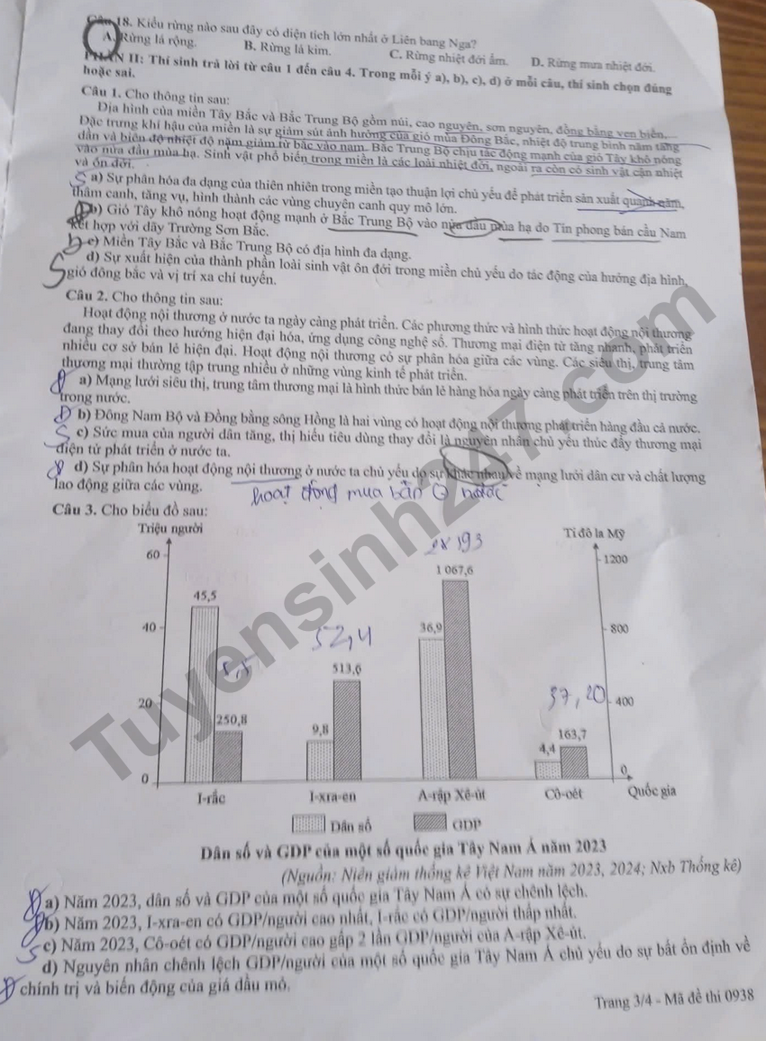 Giai chi tiet va Dap an de thi tot nghiep THPT 2026 mon Dia - Ma de 0938