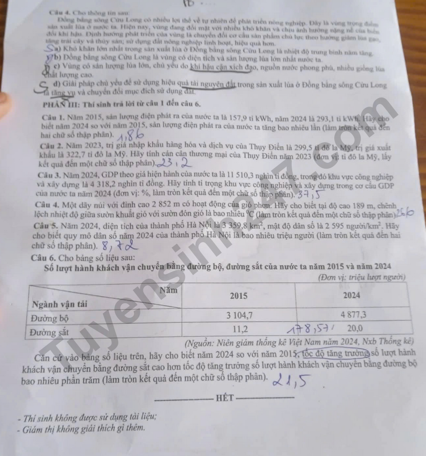 Giai chi tiet va Dap an de thi tot nghiep THPT 2026 mon Dia - Ma de 0938