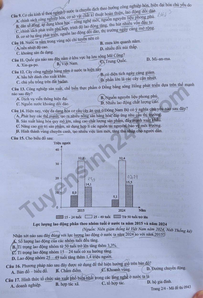 Dap an de thi tot nghiep THPT 2026 mon Dia - Ma de 0943