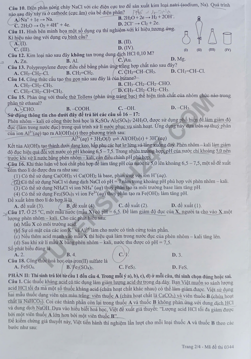 Tron bo dap an de thi tot nghiep THPT 2026 mon Hoa - Ma de 0344