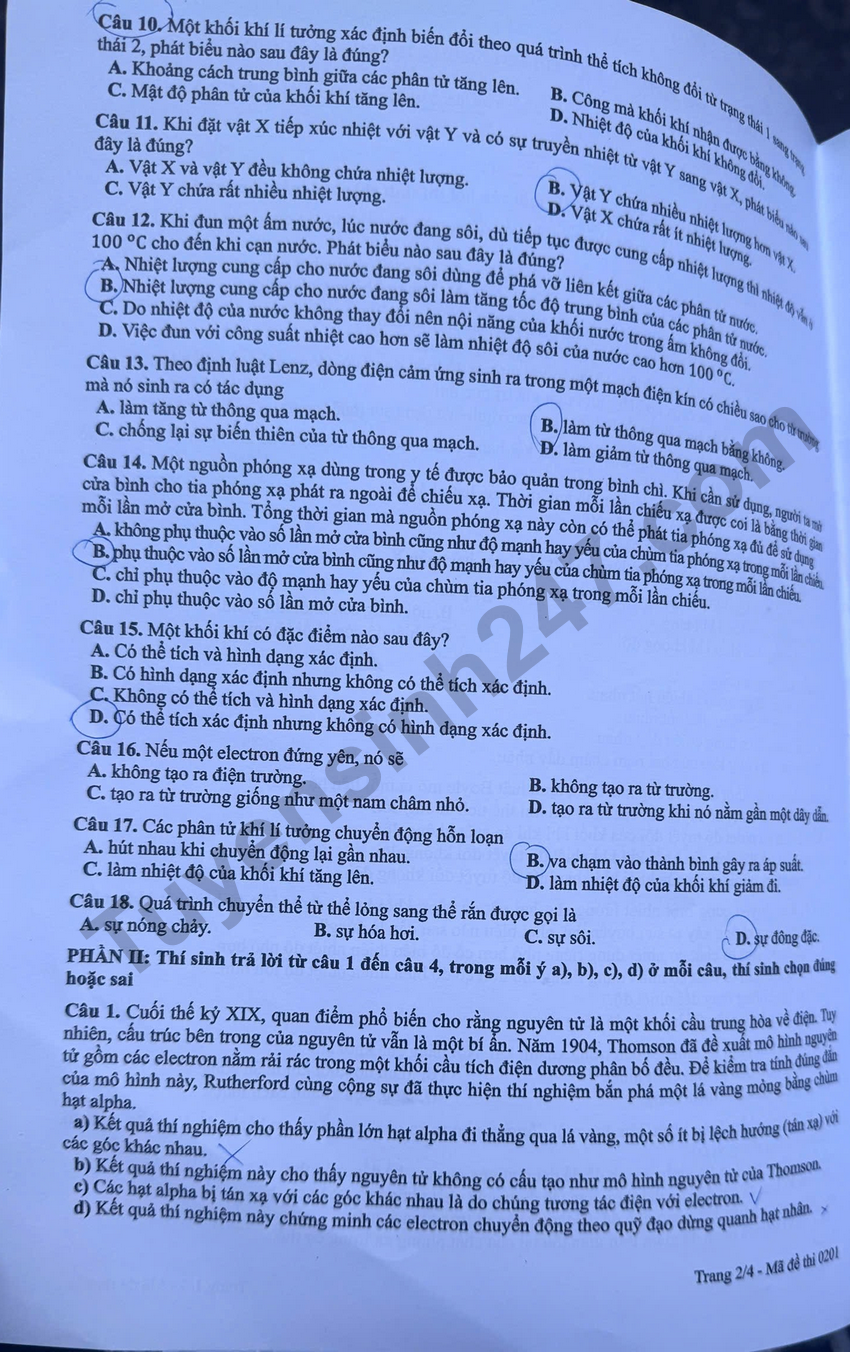 De thi va dap an mon Ly tot nghiep THPT 2026 - Ma de 0201