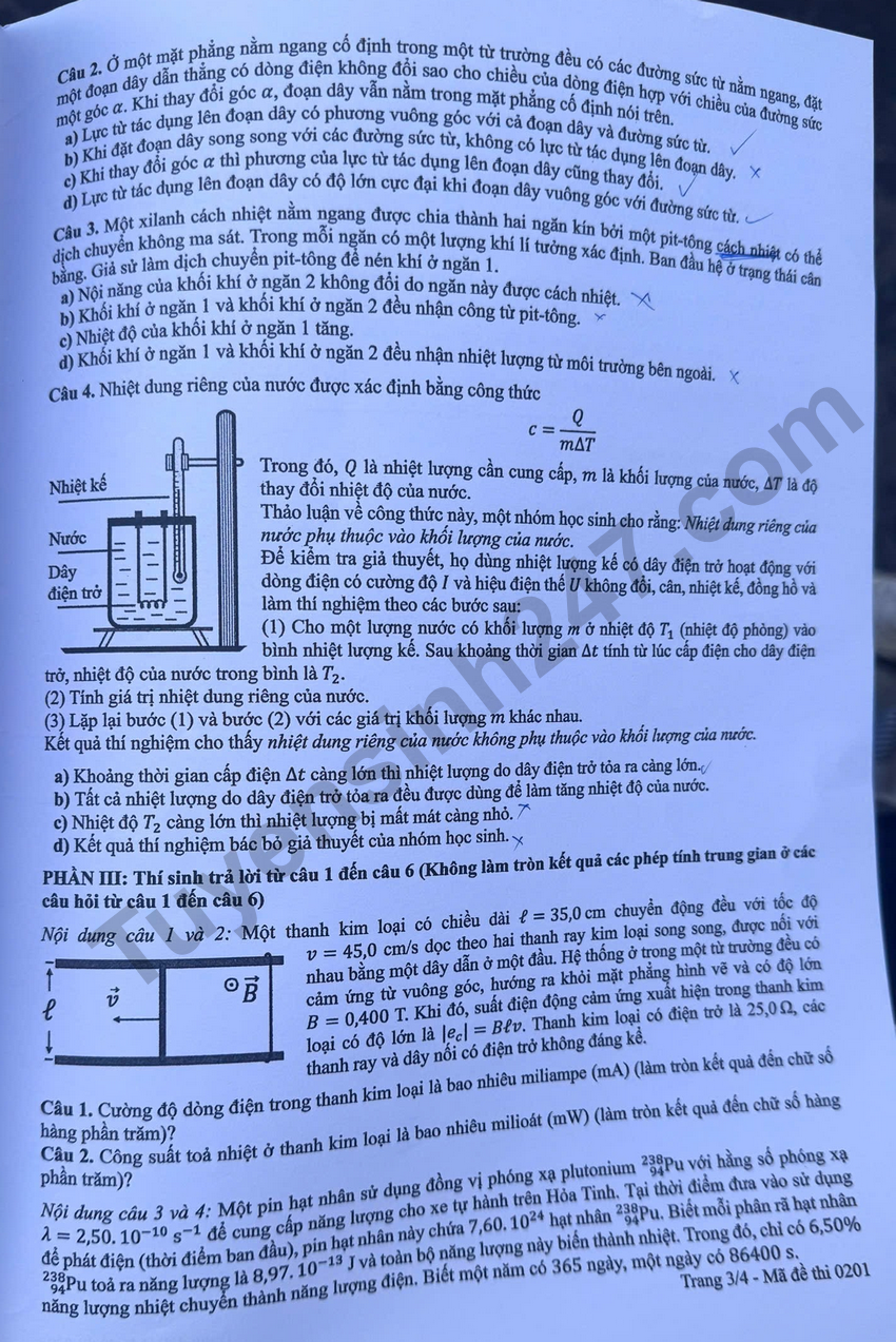 De thi va dap an mon Ly tot nghiep THPT 2026 - Ma de 0201