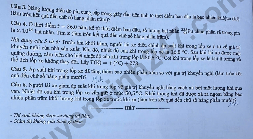 De thi va dap an mon Ly tot nghiep THPT 2026 - Ma de 0201