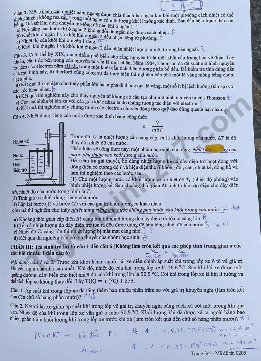 Tra cuu dap an de thi tot nghiep THPT 2026 mon Ly ma de 0205