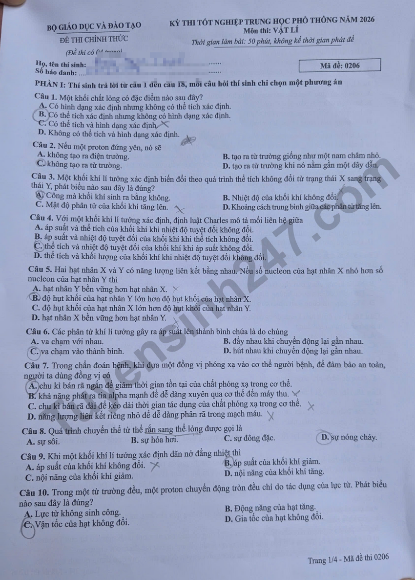 Dap an chi tiet de thi tot nghiep THPT 2026 mon Ly - Ma de 0206