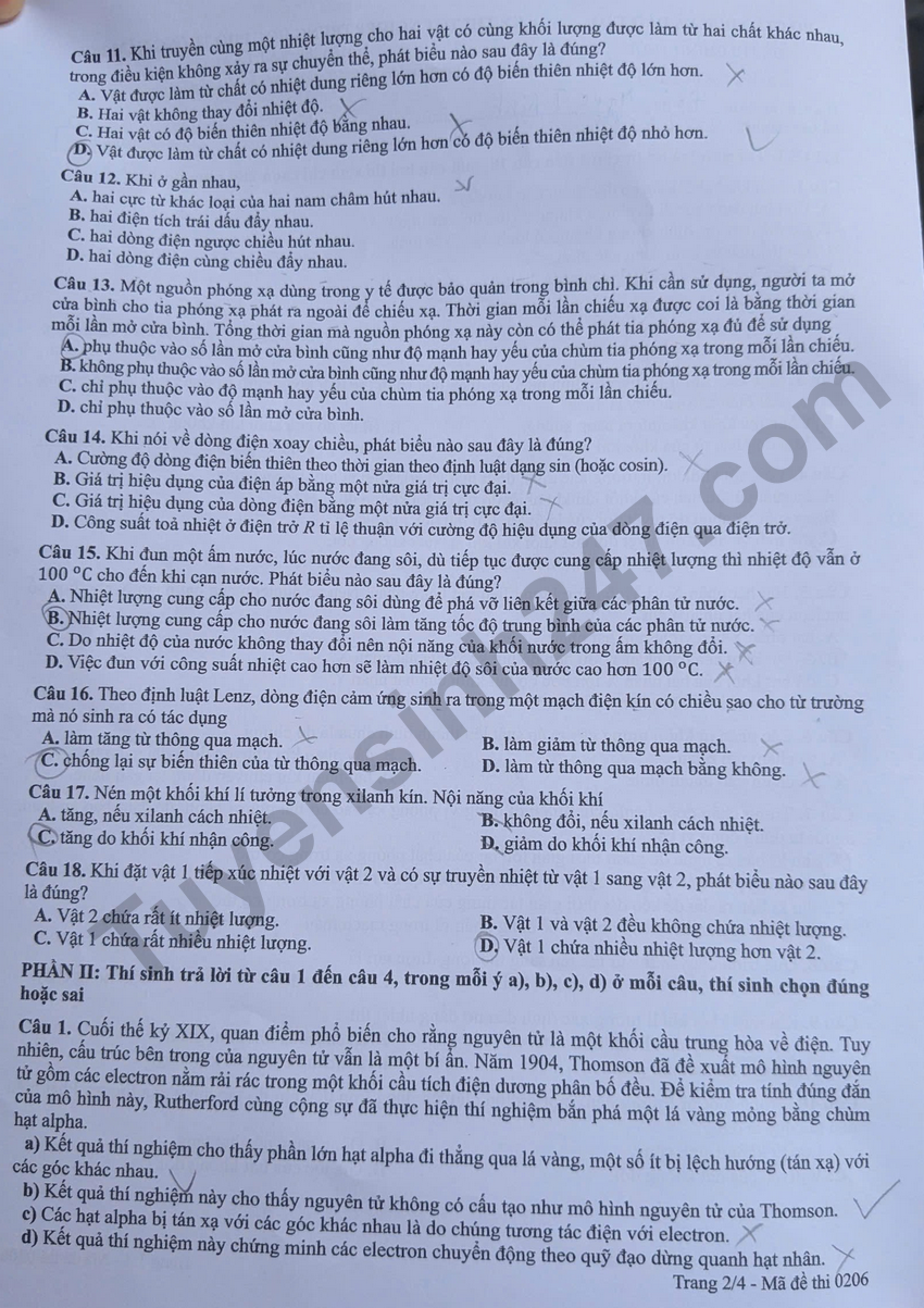 Dap an chi tiet de thi tot nghiep THPT 2026 mon Ly - Ma de 0206