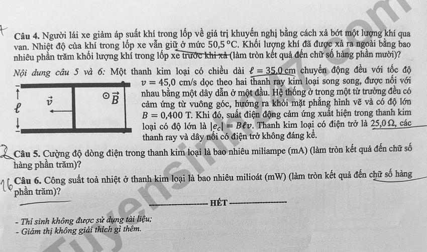 Full dap an de thi tot nghiep THPT 2026 mon Ly - Ma de 0209