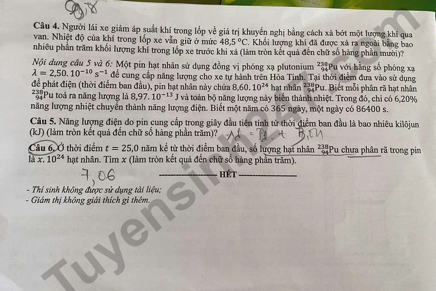 Dap an de thi mon Ly - Ma de 0220 tot nghiep THPT 2026 