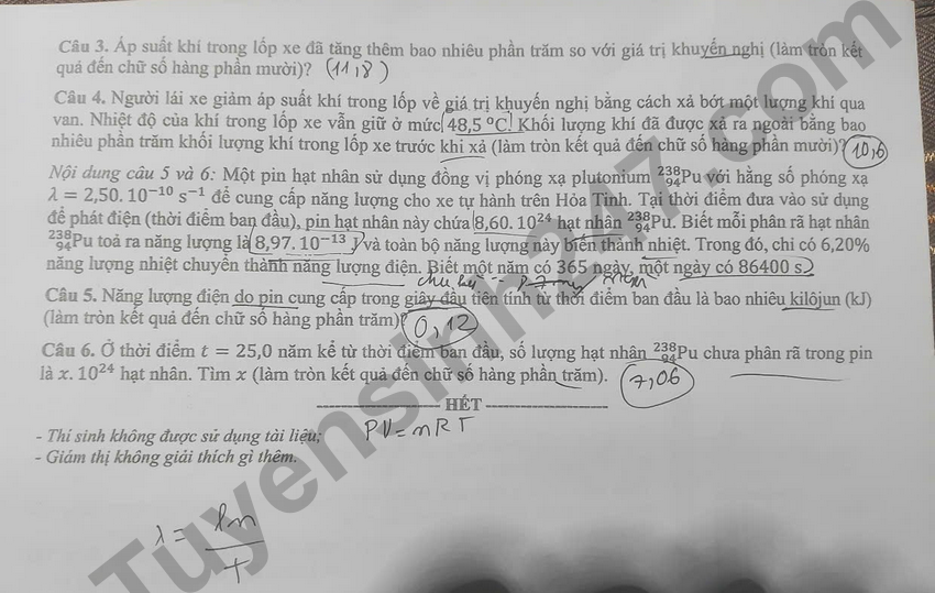 Dap an mon Ly ky thi tot nghiep THPT 2026 ma de 0232