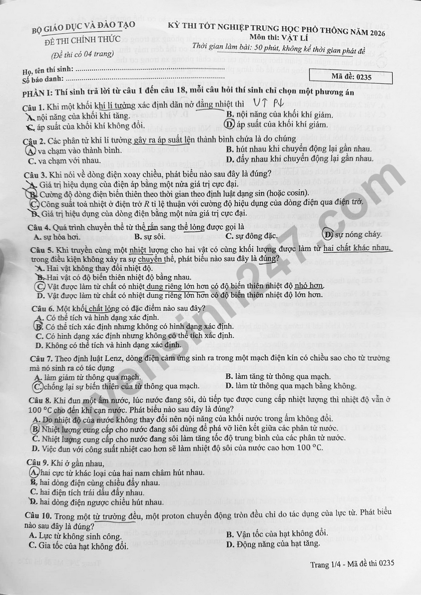 De thi tot nghiep THPT 2026 mon Ly ma de 0235 co dap an