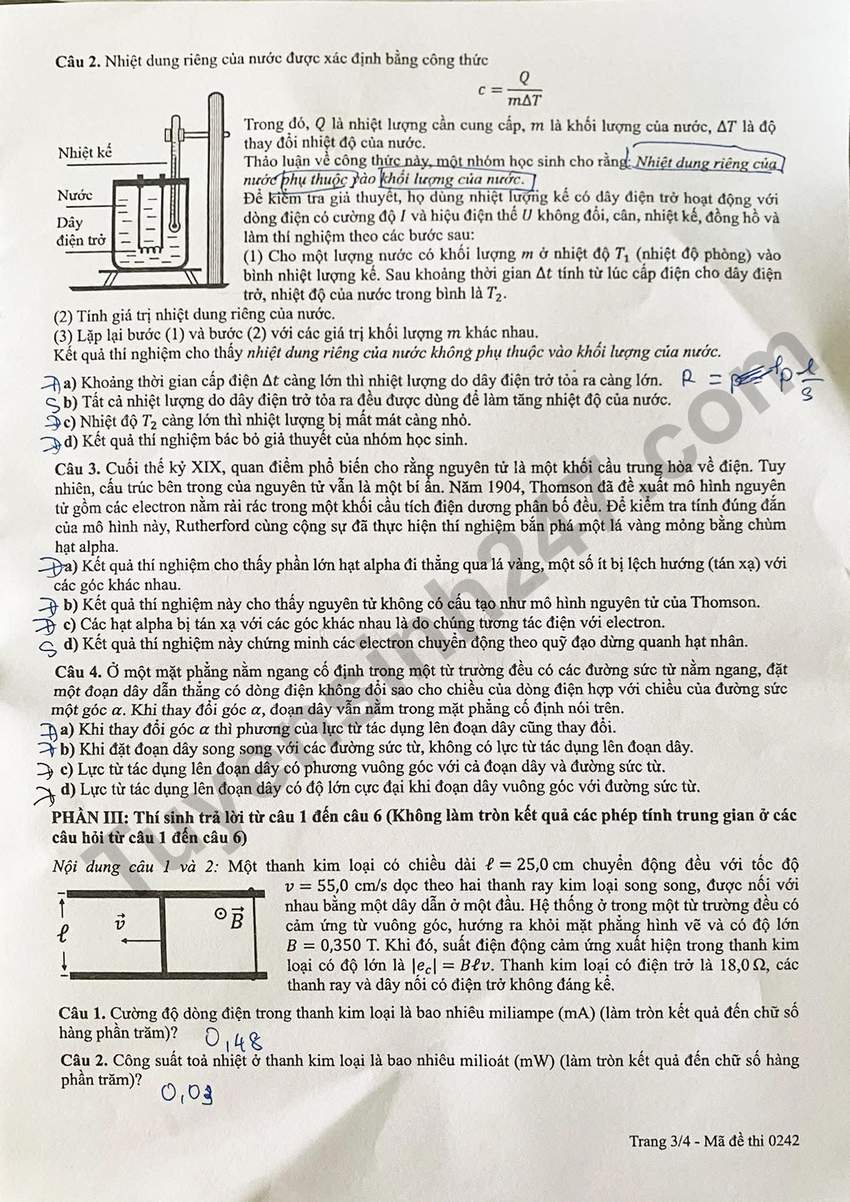 Dap an de thi tot nghiep THPT 2026 mon Ly - Ma de 0242