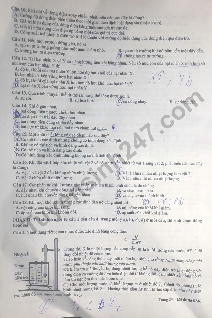 De thi va dap an de thi tot nghiep THPT 2026 mon Ly - Ma de 0246