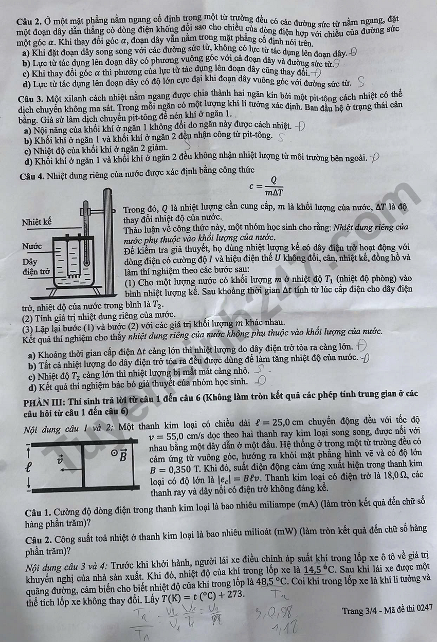 Xem dap an de thi tot nghiep THPT 2026 mon Ly - Ma de 0247
