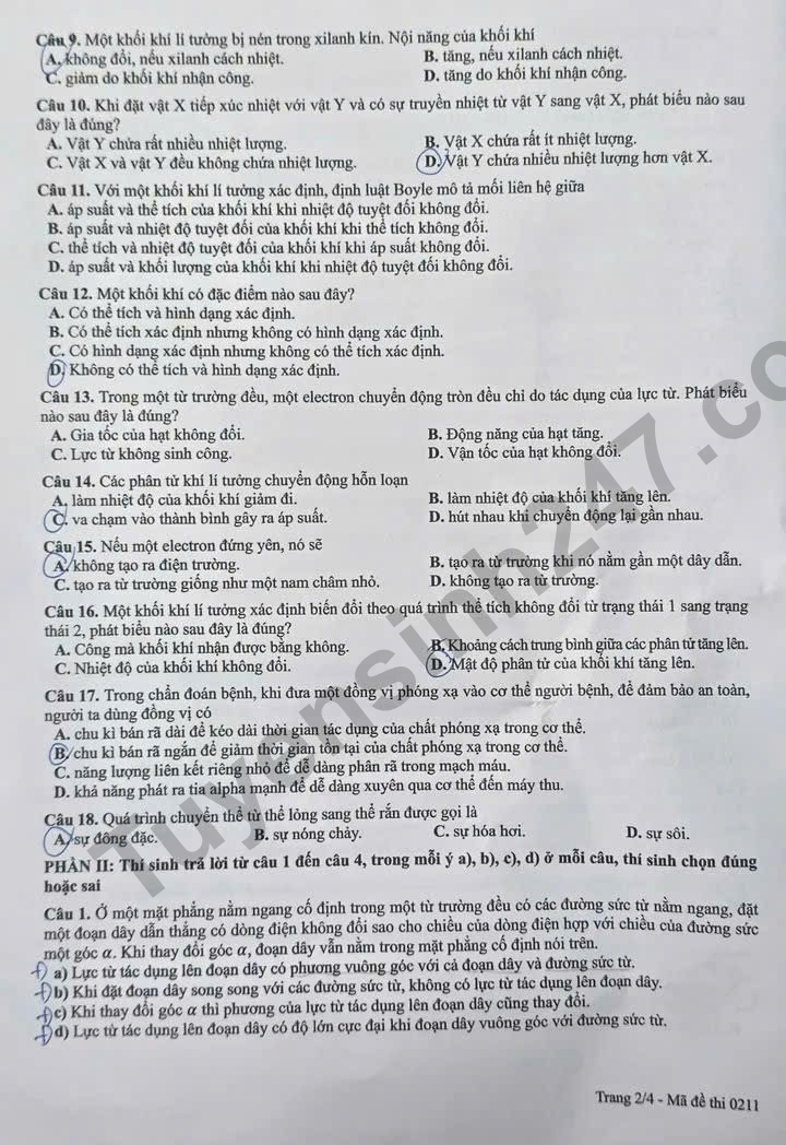 Dap an de thi mon Ly - Ma de 0248 tot nghiep THPT 2026 