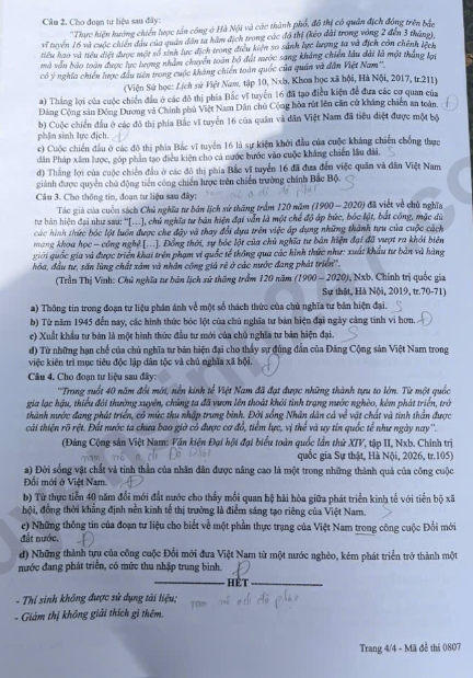 De thi va dap an de thi tot nghiep THPT 2026 mon Su - Ma de 0807