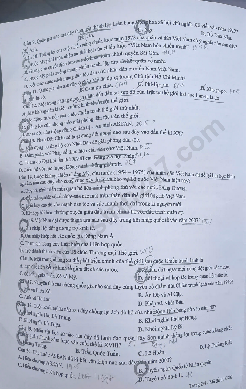 Dap an de thi tot nghiep THPT 2026 mon Su - Tat ca ma de