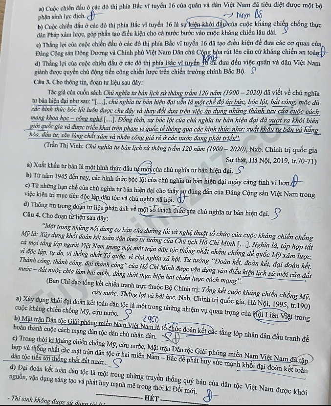 Giai chi tiet va Dap an de thi tot nghiep THPT 2026 mon Su - Ma de 0834