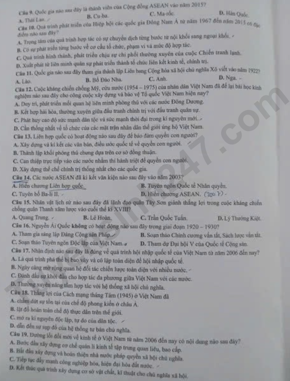 Dap an de thi tot nghiep THPT 2026 mon Su - Ma de 0835