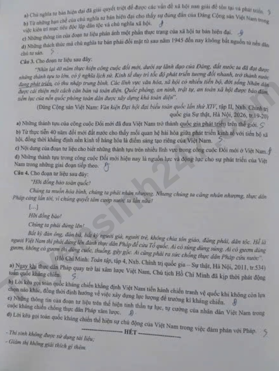 Dap an de thi tot nghiep THPT 2026 mon Su - Ma de 0835