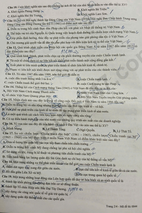 Cap nhat dap an de thi tot nghiep THPT 2026 mon Su - Ma de 0844