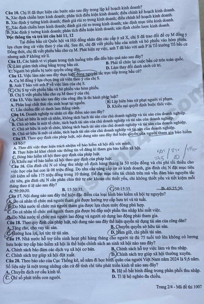 Dap an mon GDKTPL thi tot nghiep THPT 2026 - Tat ca ma de