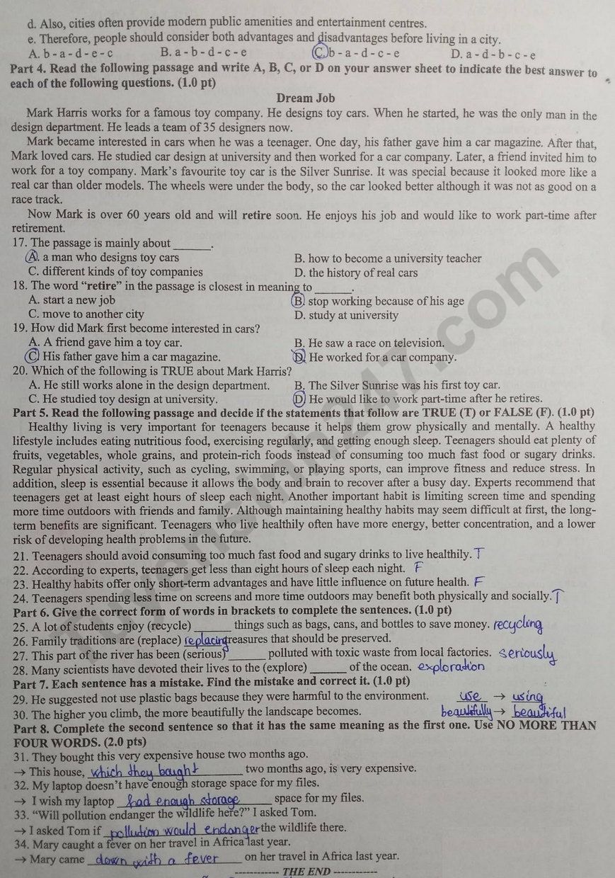 Dap an de thi vao lop 10 - Gia Lai mon Anh 2026