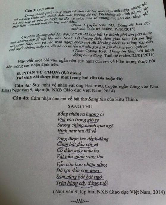 De thi vao lop 10 mon Van Soc Trang nam 2015