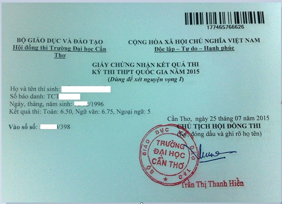 Giay bao diem thi thpt QG 2015 som nhat 28/07 toi HS