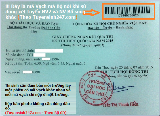 Ma vach khi xet tuyen NV2 vao DH va CD la nhu the nao?