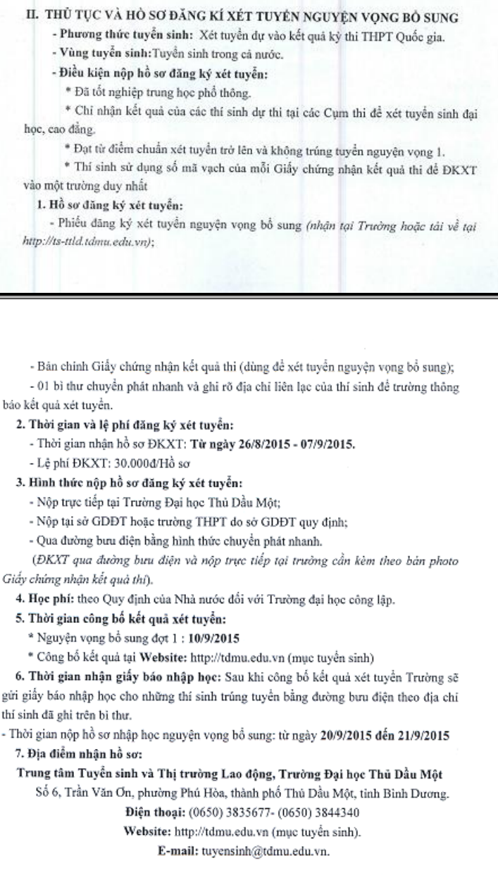 Dai hoc Thu Dau Mot xet tuyen NV2 nam 2015