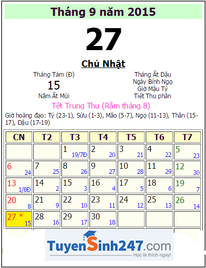 Tet trung thu 2015 vao ngay may duong lich?