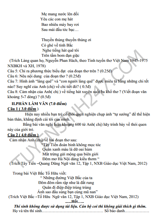 De thi thu THPT Quoc gia mon Van nam 2016 - THPT Han Thuyen