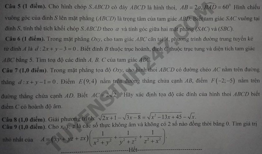 De thi thu THPT Quoc gia mon Toan 2016 THPT Ngo Gia Tu