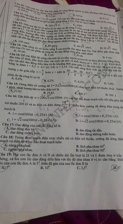 De thi hoc ki 1 lop 12 mon Ly 2015 - Nam Dinh