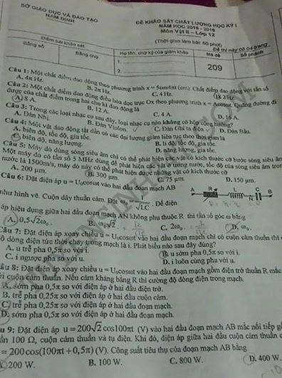 De thi hoc ki 1 lop 12 mon Ly 2015 - Nam Dinh