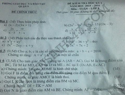 De thi hoc ki 1 lop 8 mon Toan nam 2015 - Quan 9 TPHCM