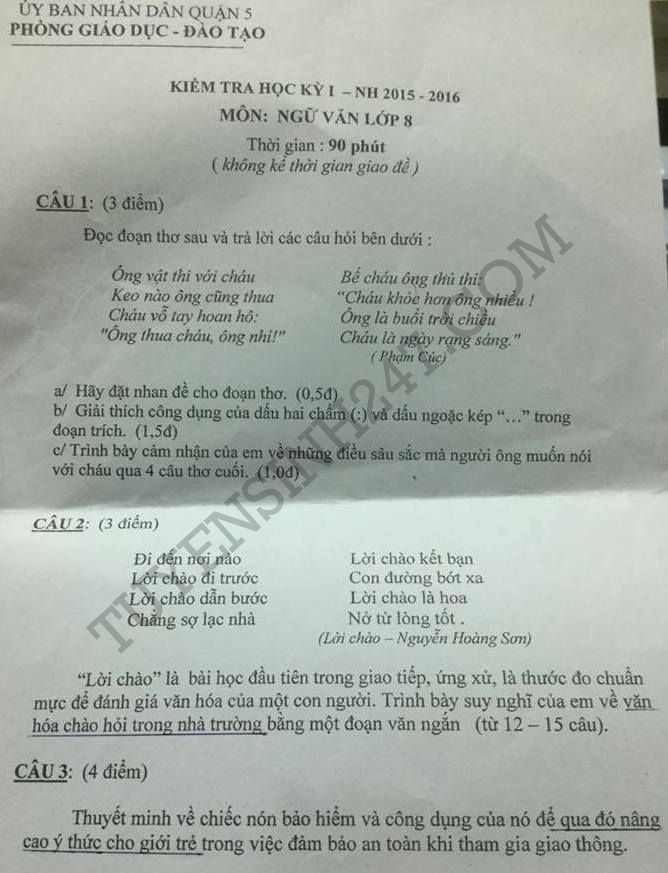 De thi hoc ki 1 lop 8 nam 2015 mon Van quan 5