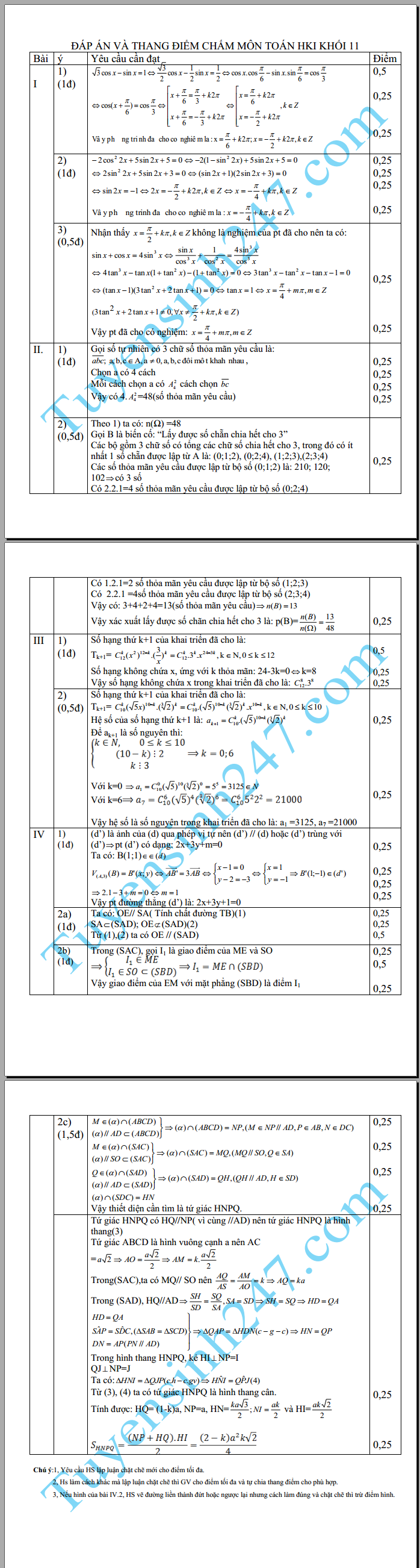 De thi cuoi hoc ki 1 lop 11 mon Toan - THPT Da Phuc nam 2015