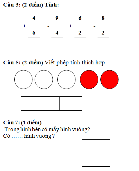 De thi hoc ki 1 lop 1 nam 2015 mon Toan - TH Giao Huong