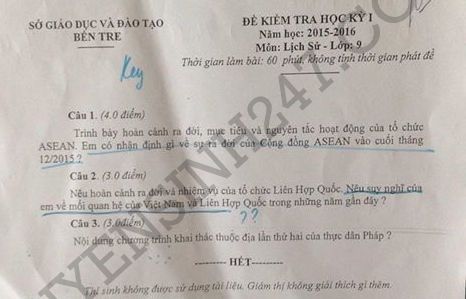 De thi hoc ki 1 lop 9 mon Su nam 2015 - Ben Tre