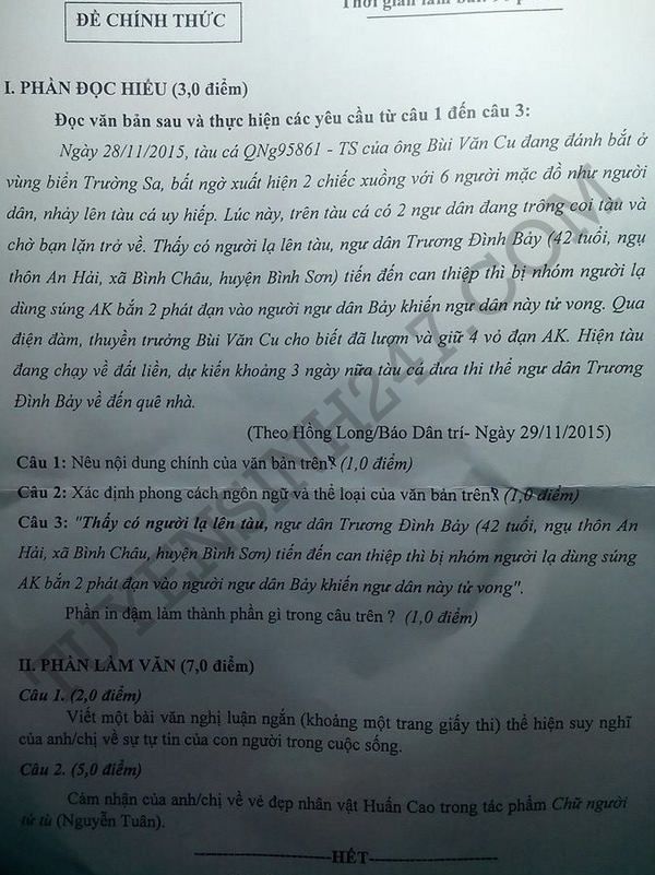 De thi hoc ki 1 lop 11 mon Van 2015 - Quang Ngai